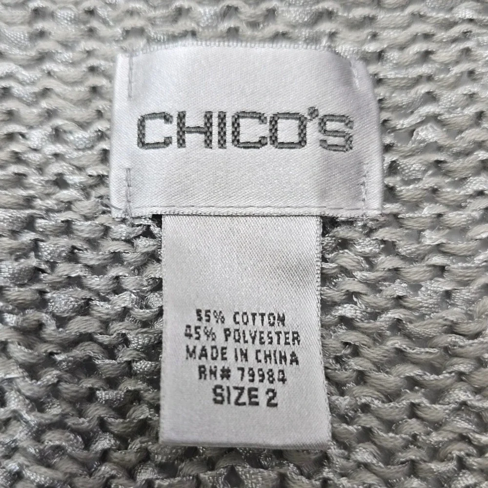 CHICOS Womens Knit Open CARDIGAN Long Sleeve Gray Size‎ 2 (L/12)